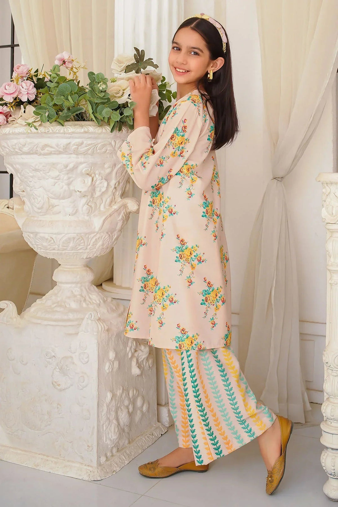 Ochre Girls Pret Printed Swiss Lawn 2 Piece Suit COR-135 - Summer Collection