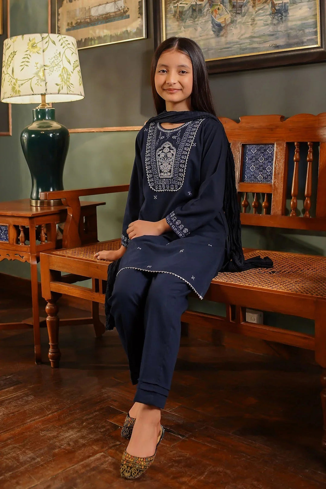 Ochre Girls Pret Embroidered Cotton 3 Piece Suit EMCF-01 - Summer Collection