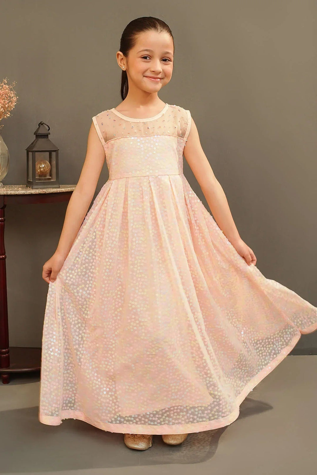 Ochre Girls Pret Embroidered Sequence Net Dress INCF-22 - Summer Collection