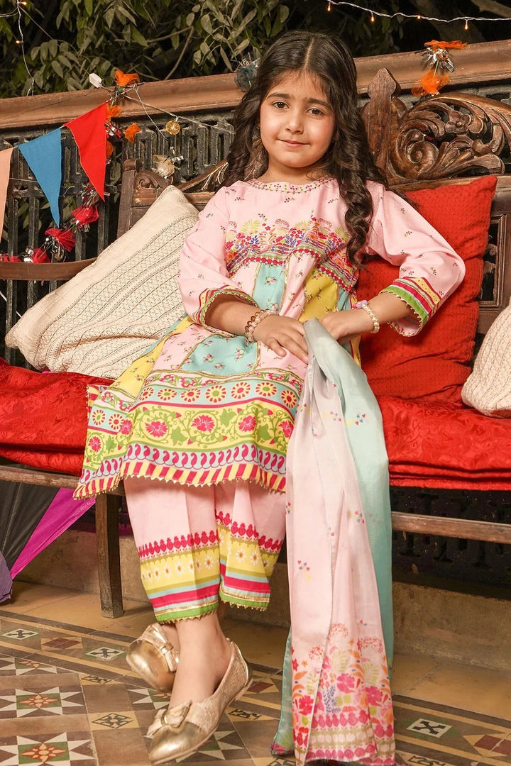 Ochre Girls RTW Poly 3 Piece Suit Light Pink Poly Lawn Digital Printed Kurta with Gota Laces - Festive Collection