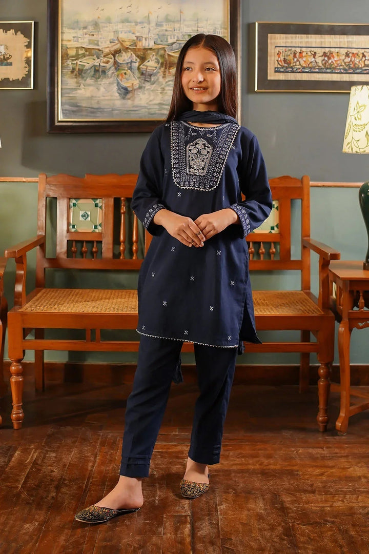 Ochre Girls Pret Embroidered Cotton 3 Piece Suit EMCF-01 - Summer Collection