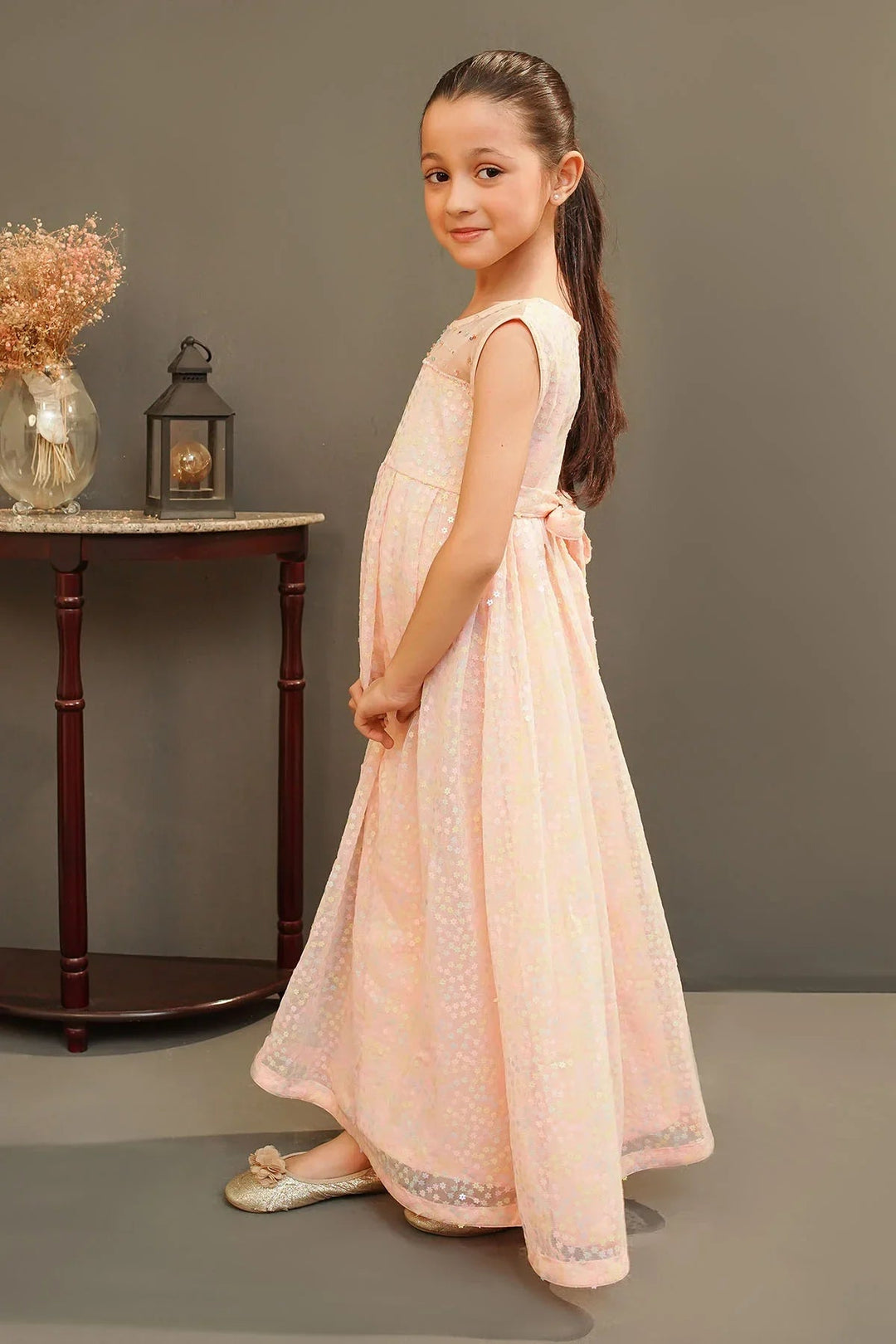 Ochre Girls Pret Embroidered Sequence Net Dress INCF-22 - Summer Collection