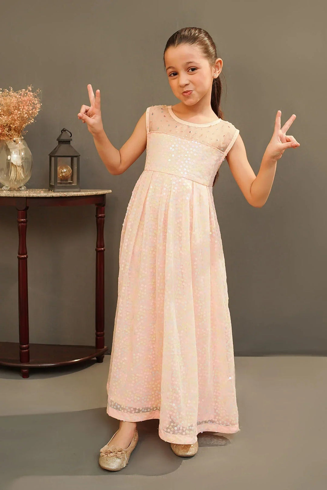 Ochre Girls Pret Embroidered Sequence Net Dress INCF-22 - Summer Collection