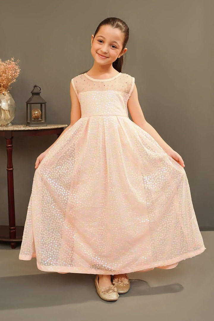 Ochre Girls Pret Embroidered Sequence Net Dress INCF-22 - Summer Collection