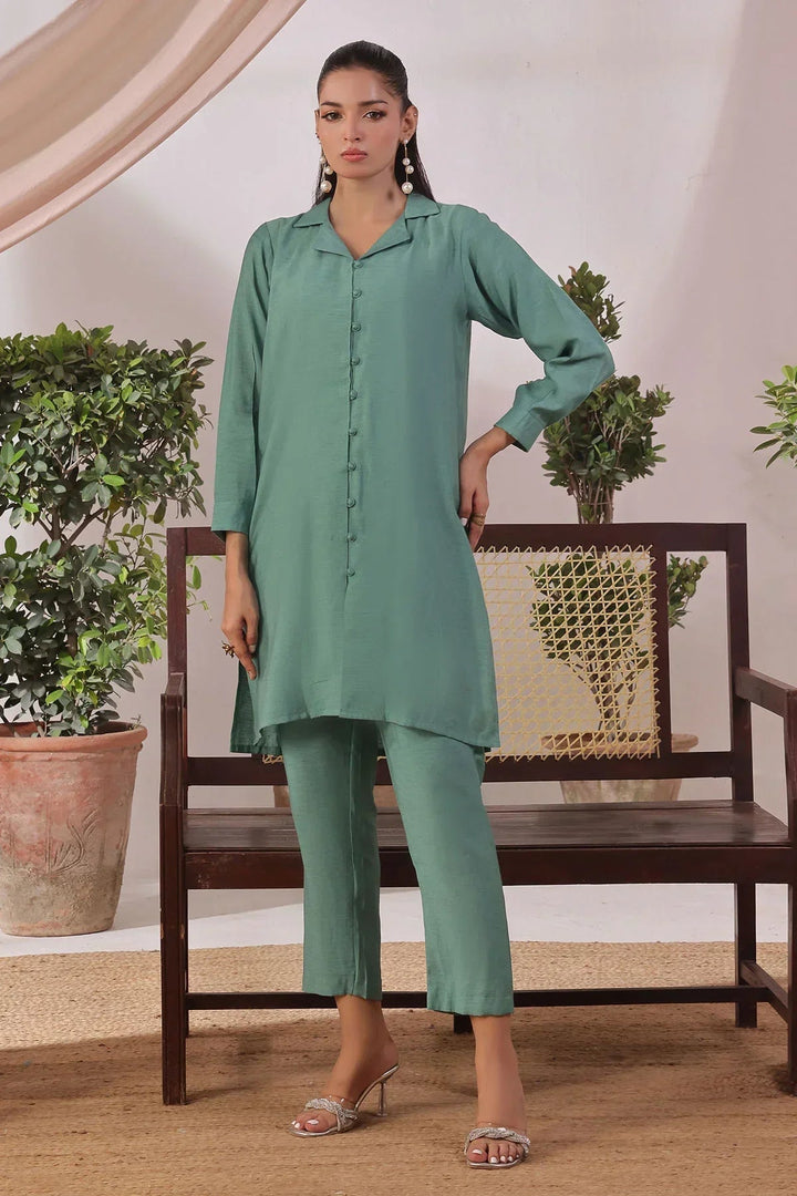Ochre Women RTW Cotton 2 Piece Suit Green Slub Cotton - Festive Collection