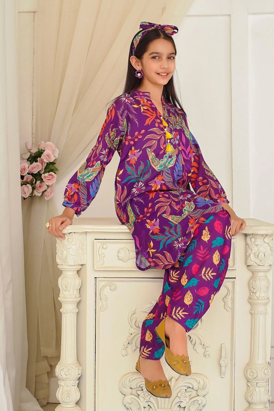 Ochre Girls Pret Printed Swiss Lawn 2 Piece Suit COR-126 - Summer Collection