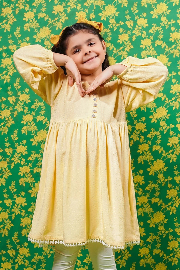 Ochre RTW Embroidered Girls 1 Piece Cotton Broshia Kurta OFK-PRC-37 - Summer Collection