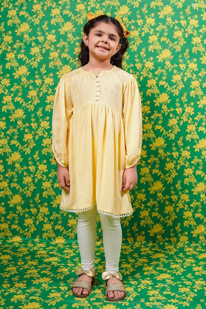 Ochre RTW Embroidered Girls 1 Piece Cotton Broshia Kurta OFK-PRC-37 - Summer Collection