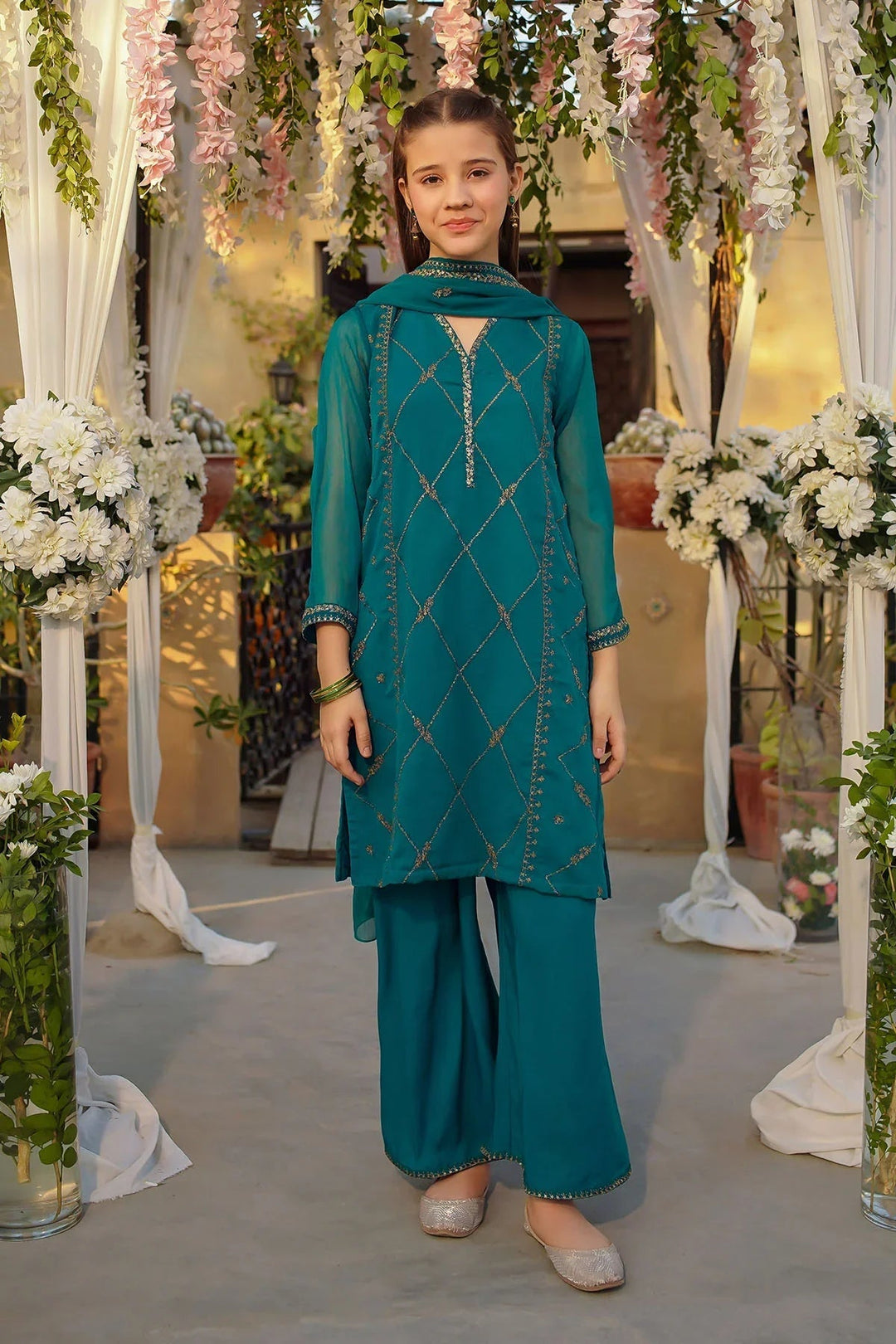 Ochre Girls Pret Embroidered Chiffon 3 Piece Suit EM-52 - Summer Collection