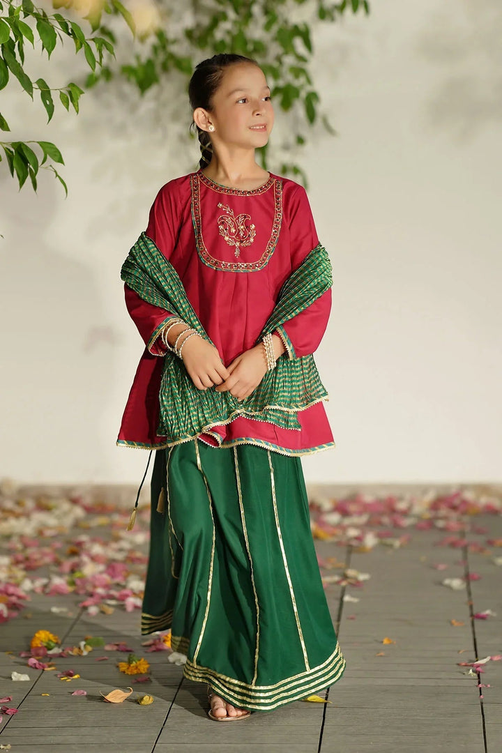 Ochre RTW Embroidered Girls 3 Piece Silk Hand Adda Work MHD-10 - Winter Collection