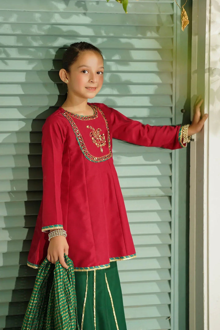 Ochre RTW Embroidered Girls 3 Piece Silk Hand Adda Work INMHD-06 - Winter Collection