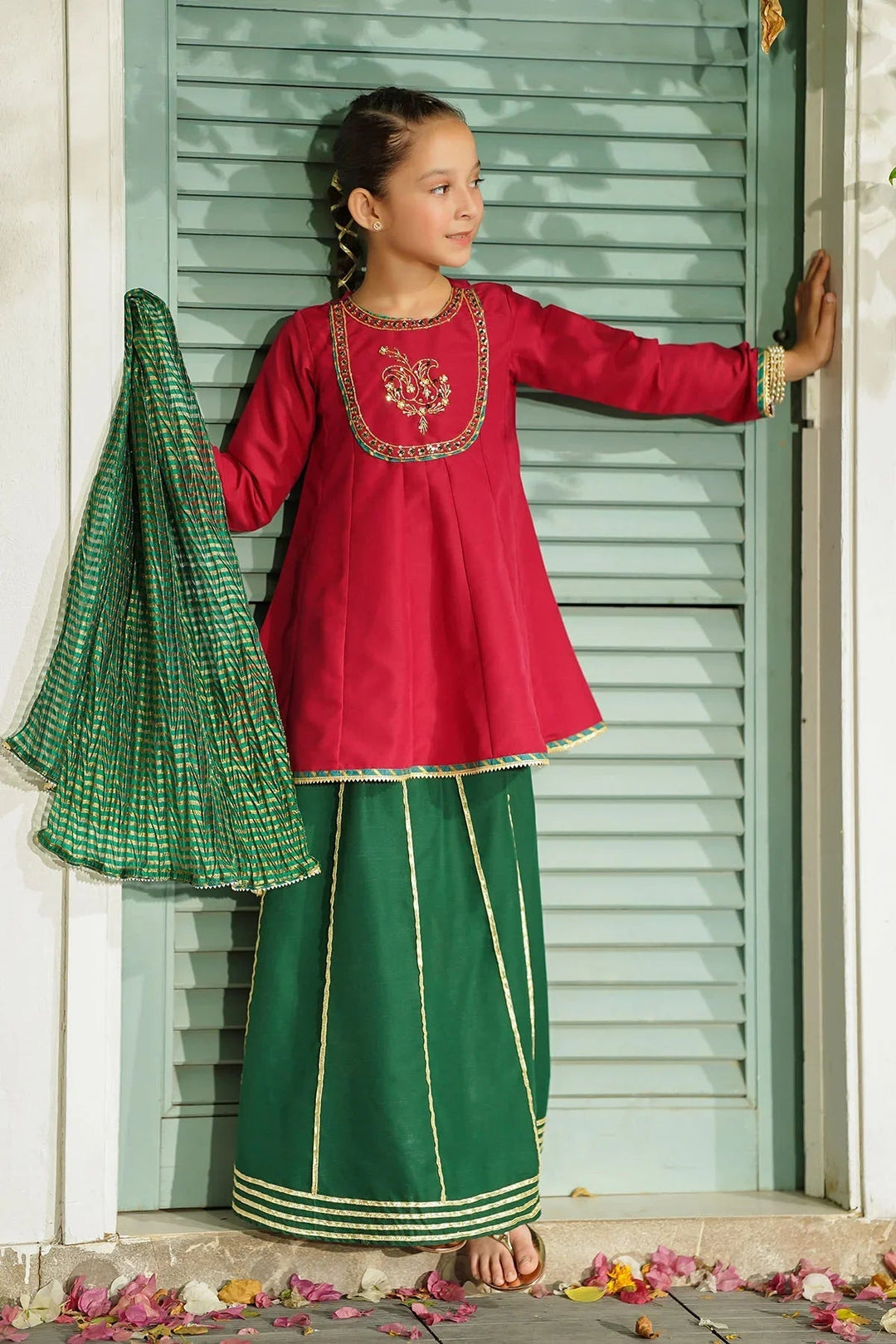 Ochre RTW Embroidered Girls 3 Piece Silk Hand Adda Work MHD-10 - Winter Collection