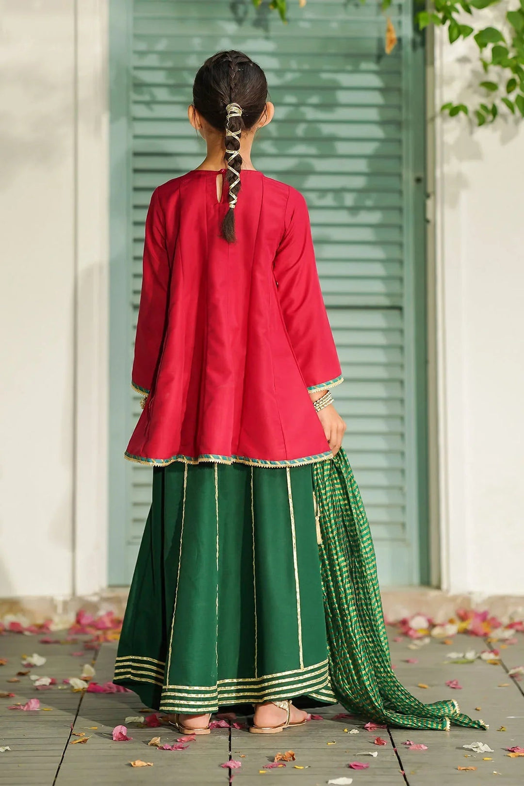 Ochre RTW Embroidered Girls 3 Piece Silk Hand Adda Work MHD-10 - Winter Collection