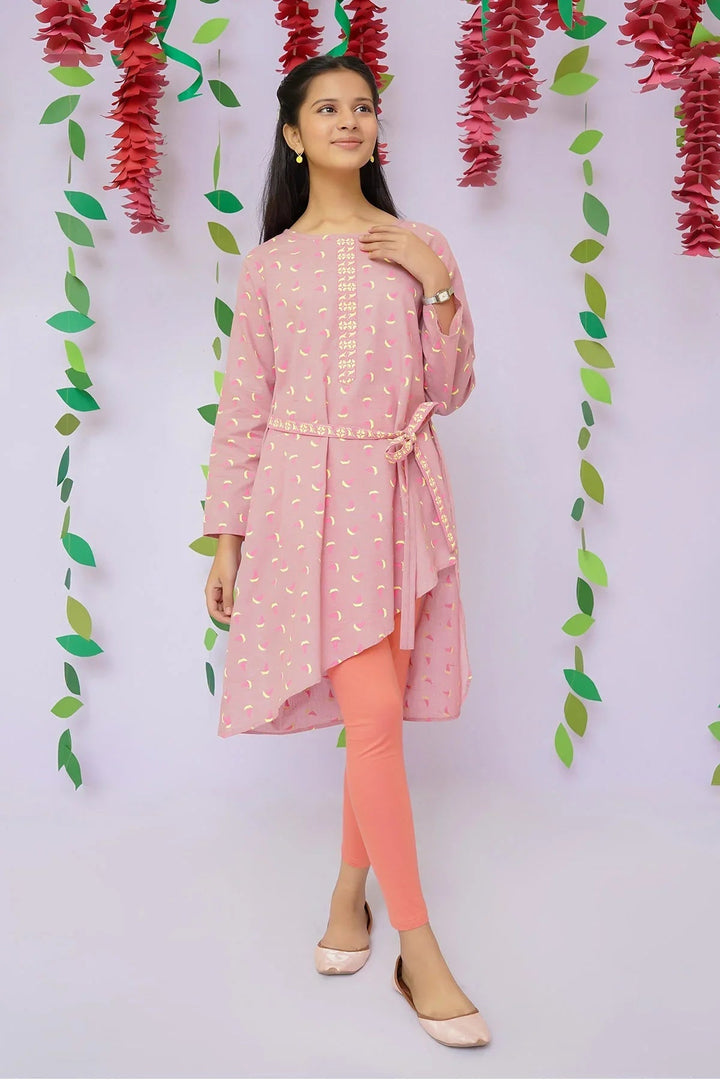 Ochre RTW Printed Girls 1 Piece Cotton Chambray Kurta OFK-PRC-26 - Winter Collection
