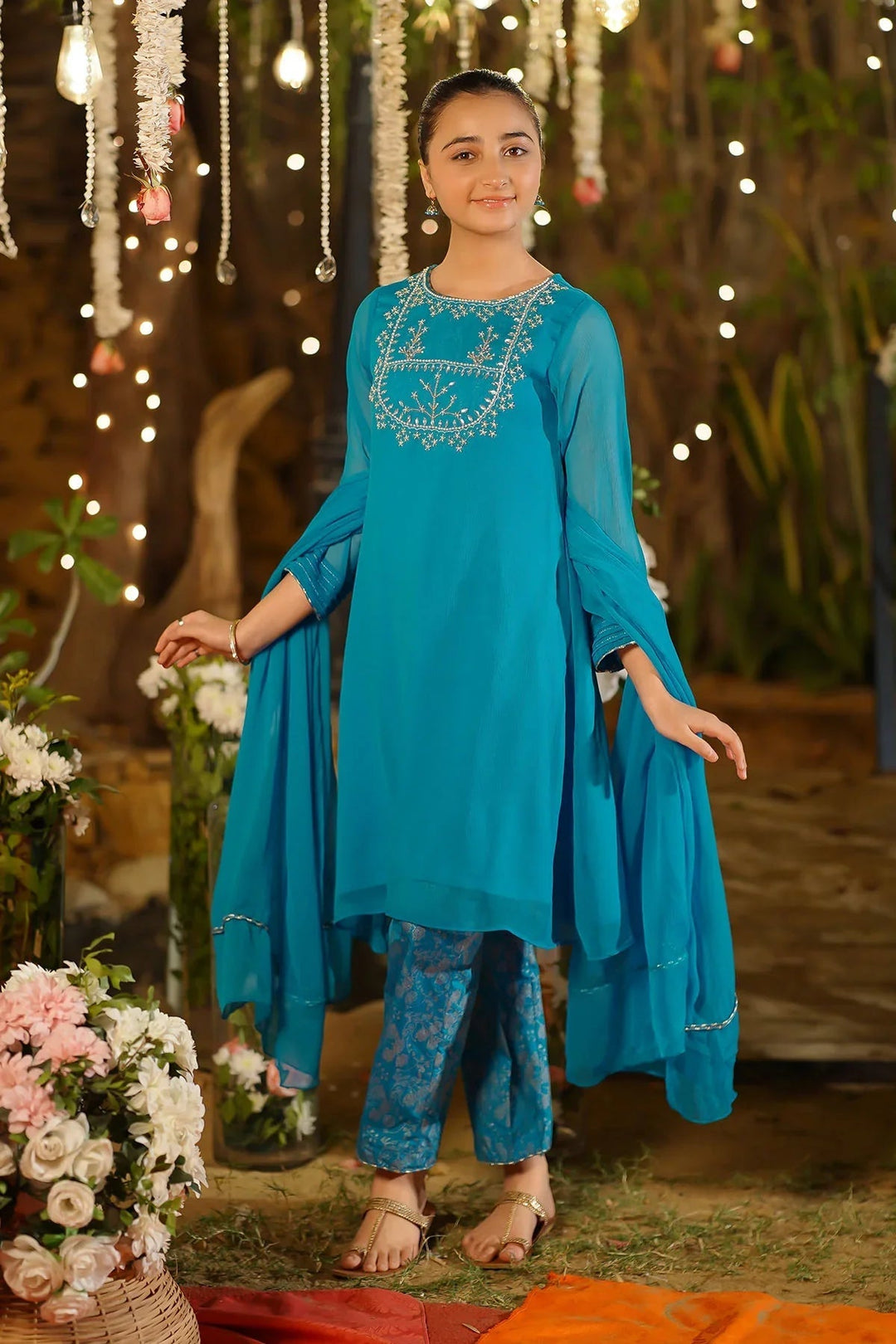 Ochre Girls Pret  Chiffon Hand Adda Work 3 Piece Suit AC-69 - Summer Collection