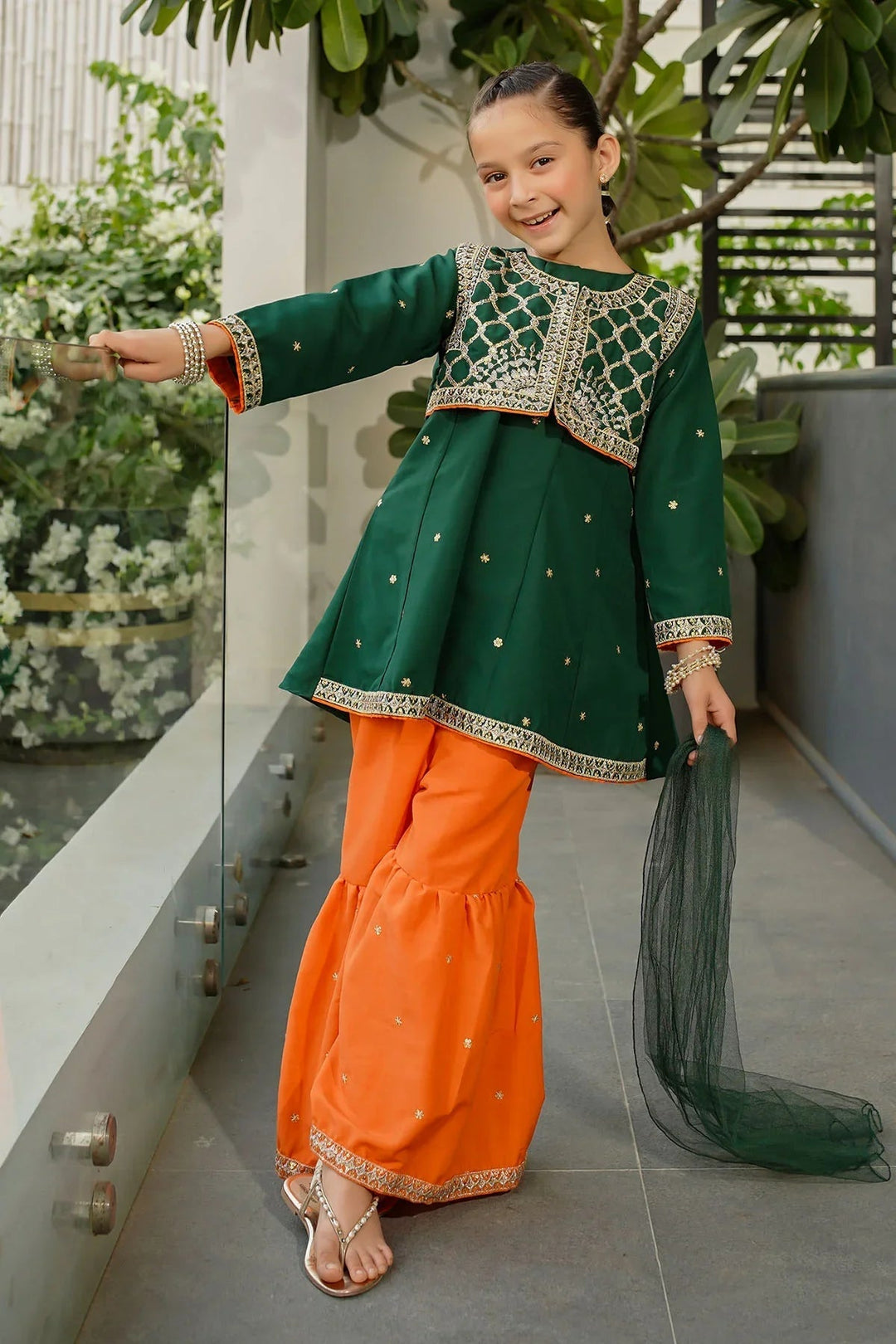 Ochre RTW Embroidered Girls 3 Piece Silk  INMHD-04 - Winter Collection