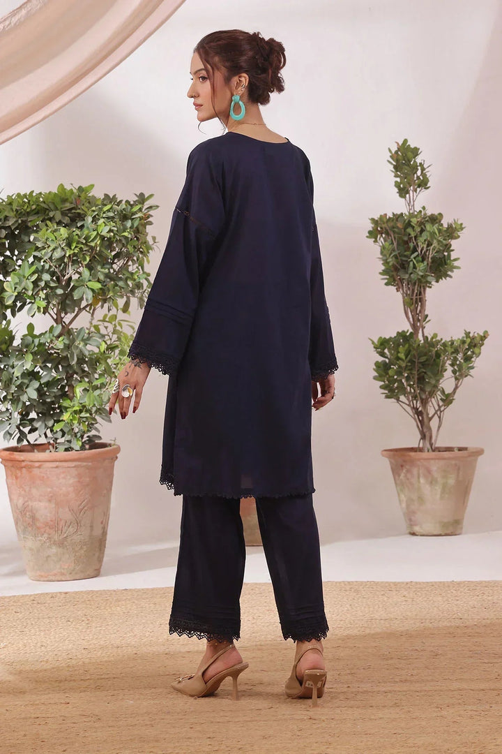 Ochre Women RTW Cotton 2 Piece Suit Navy Blue Chambray - Festive Collection