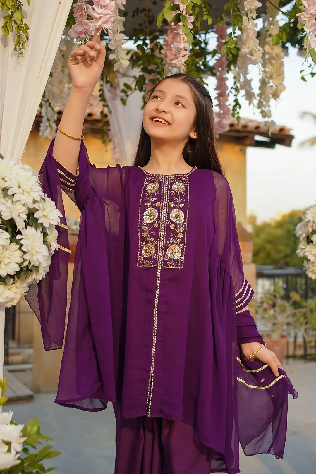 Ochre Girls Pret  Chiffon Hand Adda Work 3 Piece Suit AC-59 - Summer Collection