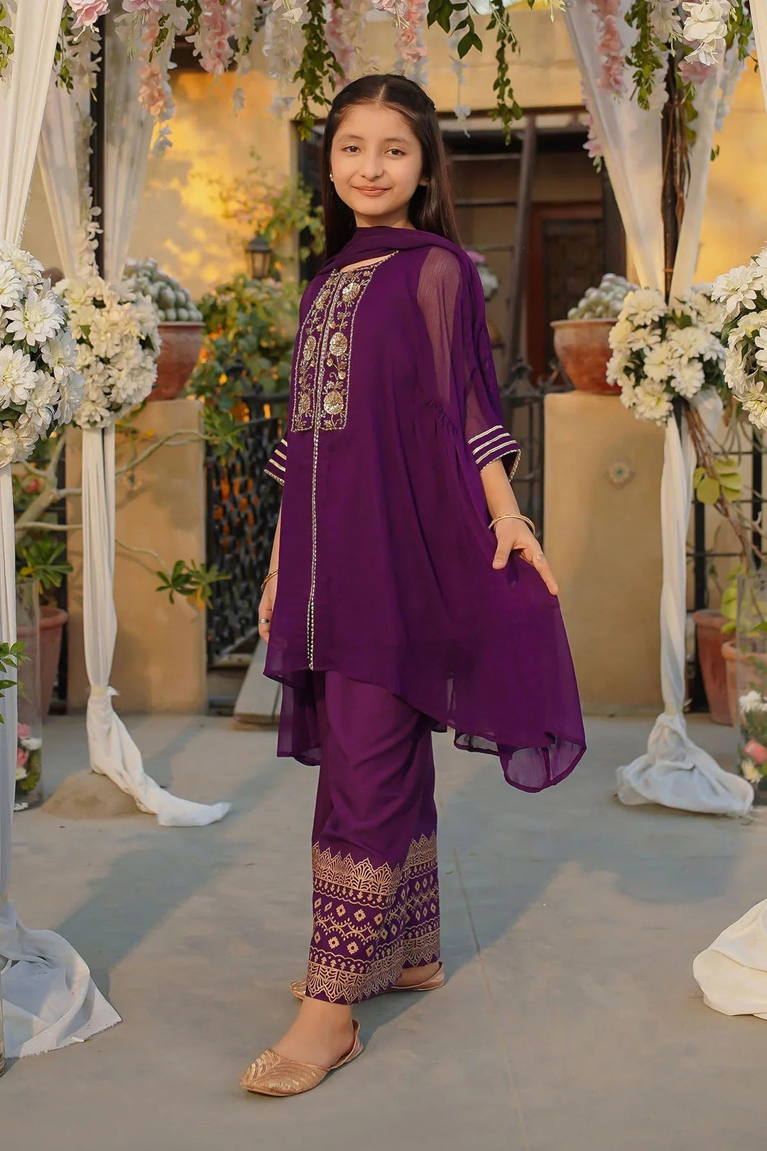 Ochre Girls Pret  Chiffon Hand Adda Work 3 Piece Suit AC-59 - Summer Collection