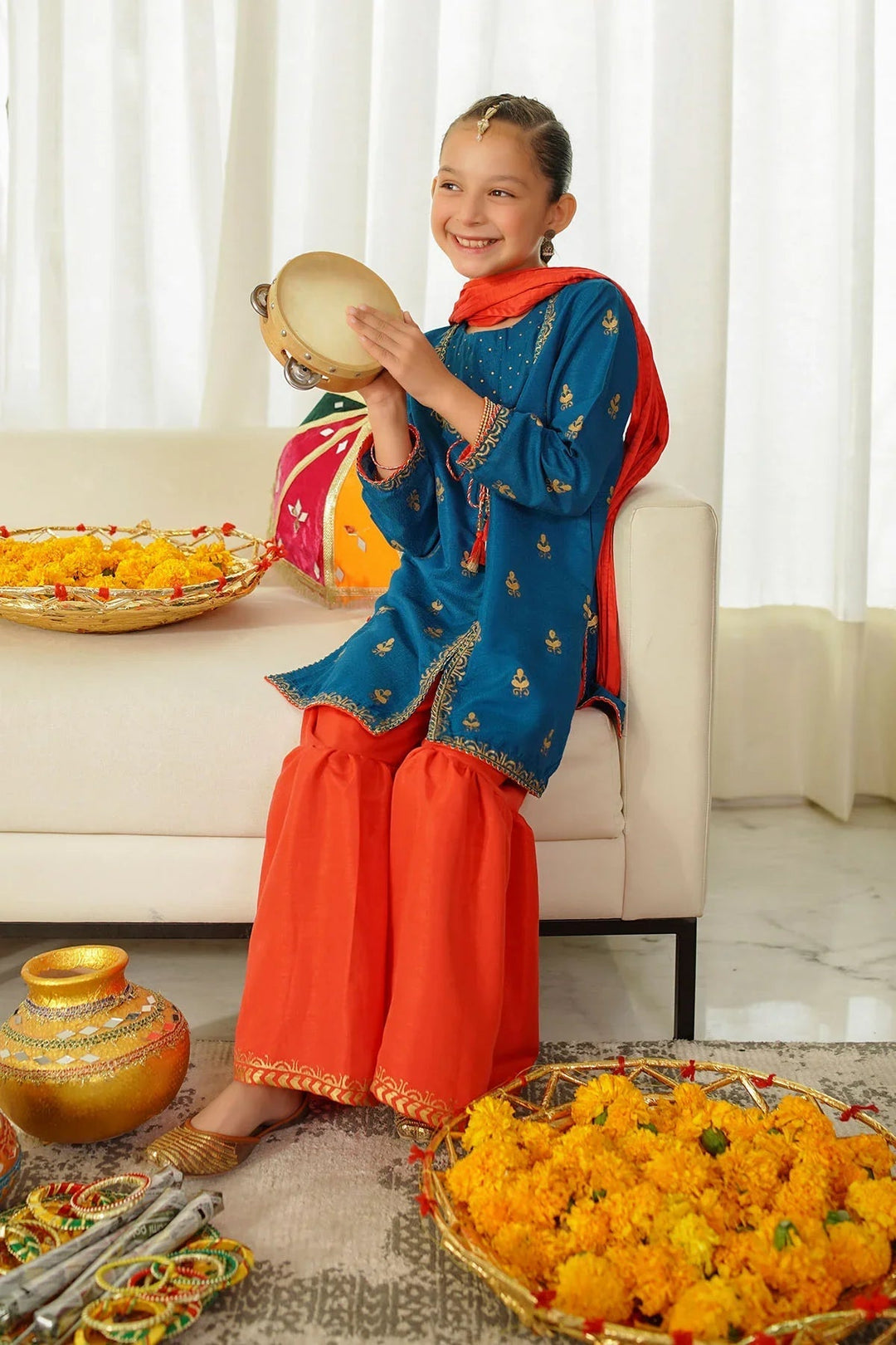 Ochre RTW Printed Girls 3 Piece Silk  INMHD-02 - Winter Collection