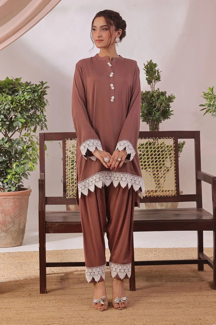 Ochre Women RTW Silk 2 Piece Suit Brown Rod Silk - Festive Collection