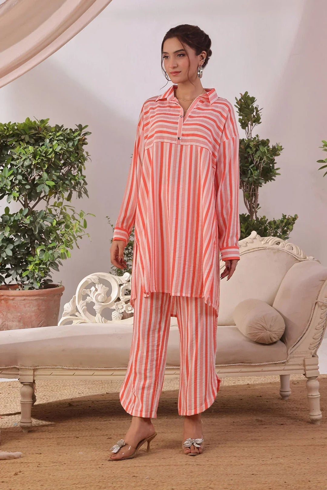Ochre Women RTW Cotton 2 Piece Suit Coral Printed Cotton - Festive Collection