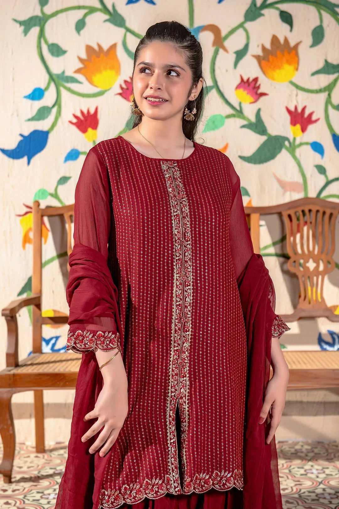 Ochre Girls Pret Embroidered Chiffon 3 Piece Suit EM-50 - Summer Collection