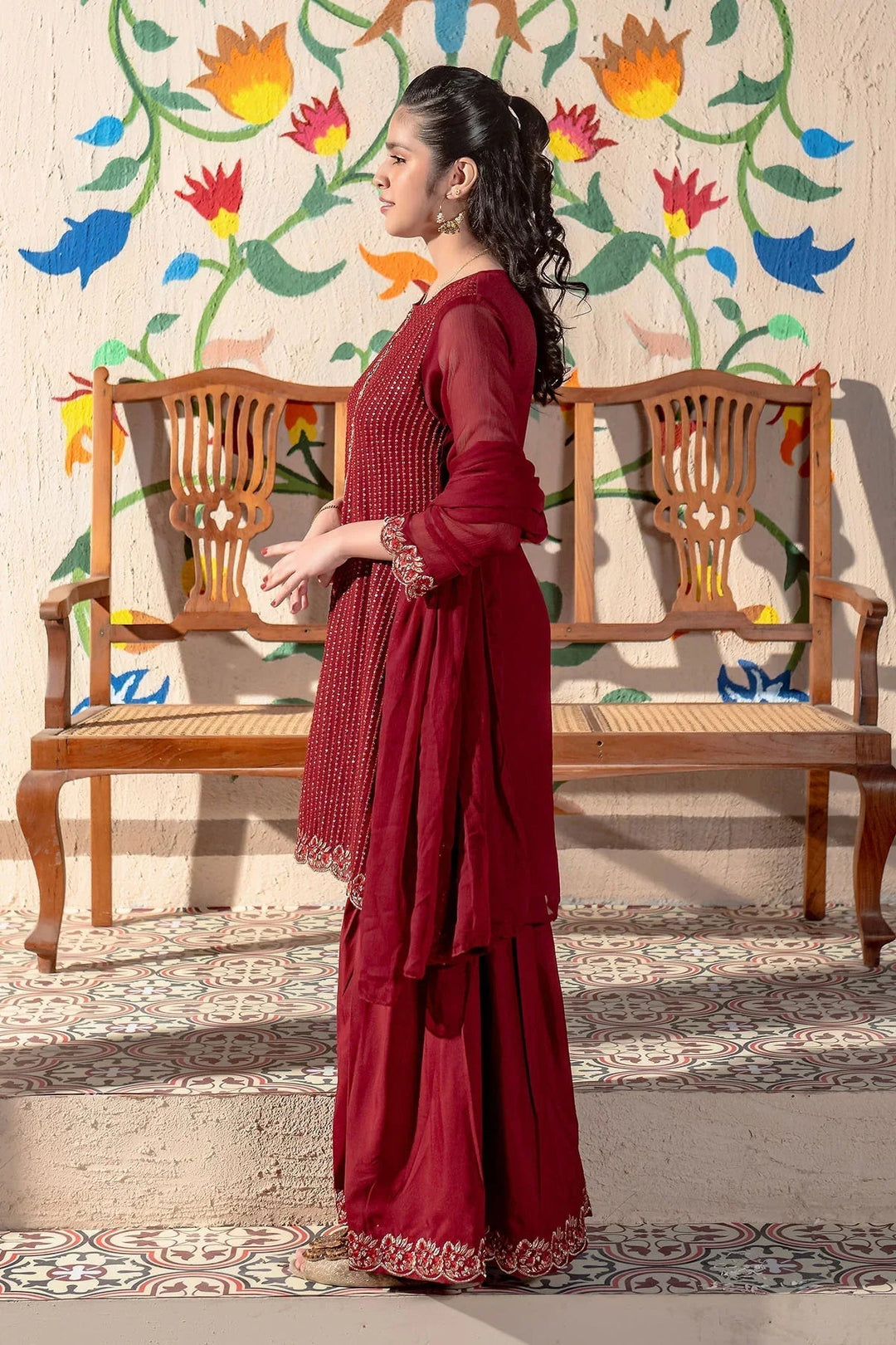 Ochre Girls Pret Embroidered Chiffon 3 Piece Suit EM-50 - Summer Collection