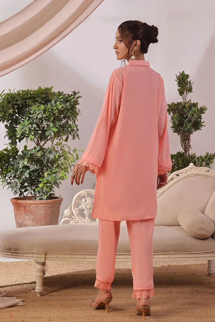 Ochre Women RTW Silk 2 Piece Suit Peach Silk - Festive Collection