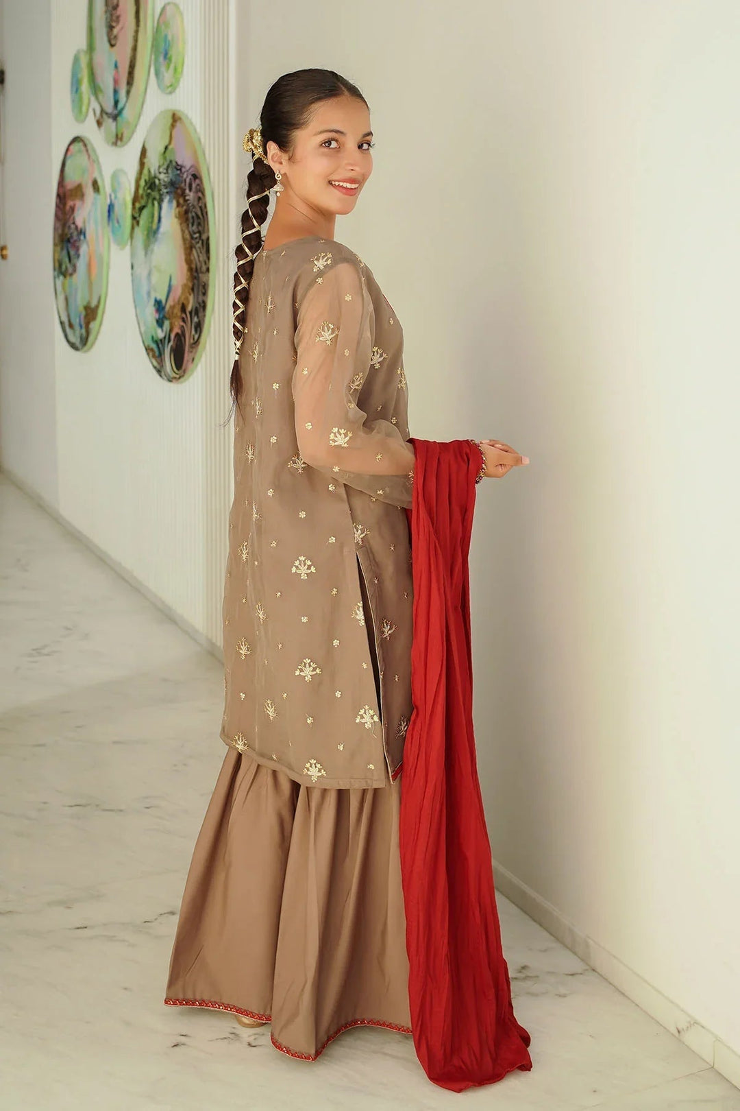 Ochre RTW Embroidered Girls 3 Piece Organza  SHD-13 - Winter Collection