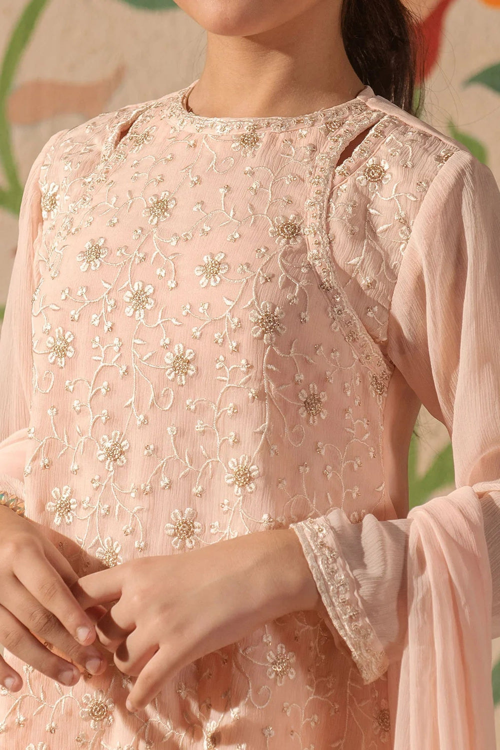 Ochre Girls Pret Embroidered Chiffon 3 Piece Suit EM-46 - Summer Collection