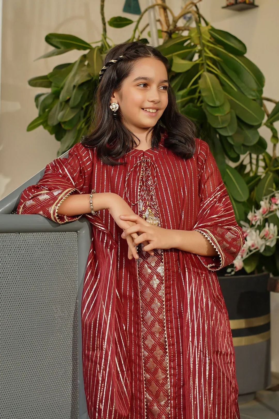 Ochre RTW Embroidered Girls 3 Piece Jacquard Hand Adda Work SHD-12 - Winter Collection