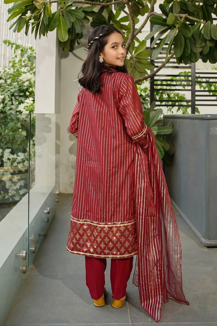 Ochre RTW Embroidered Girls 3 Piece Jacquard Hand Adda Work SHD-12 - Winter Collection