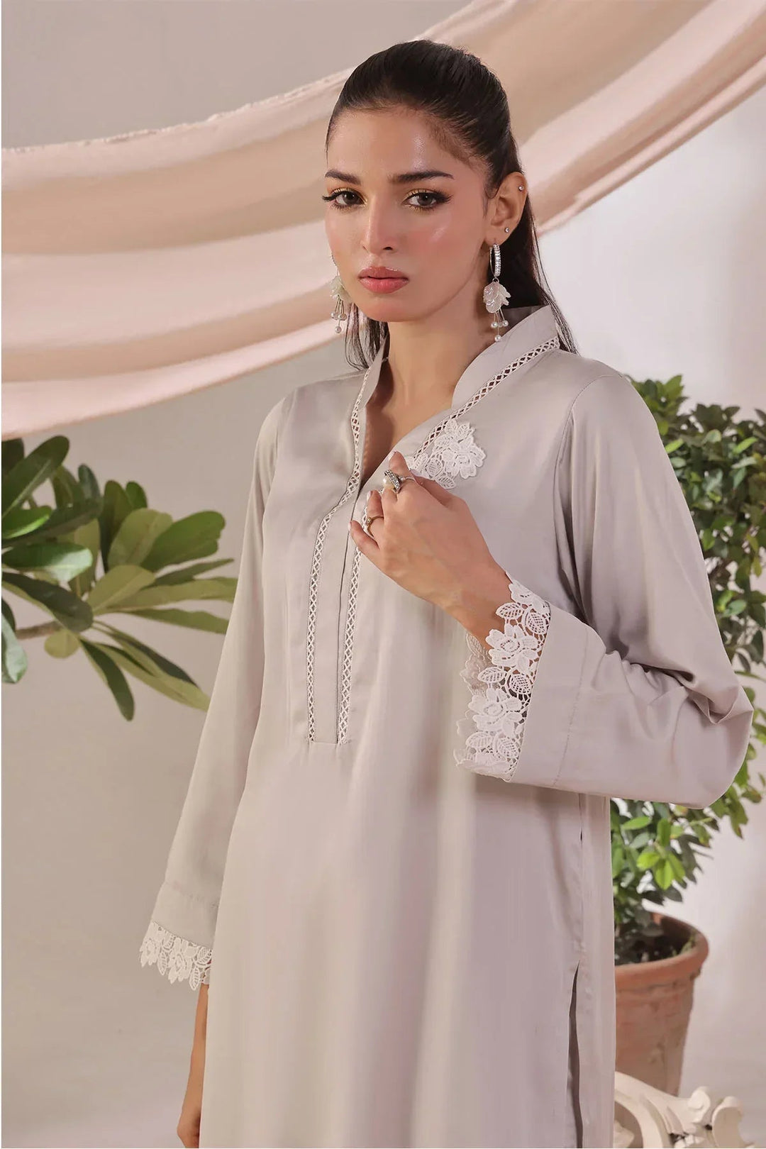 Ochre Women RTW Silk 2 Piece Suit Grey Silk - Festive Collection