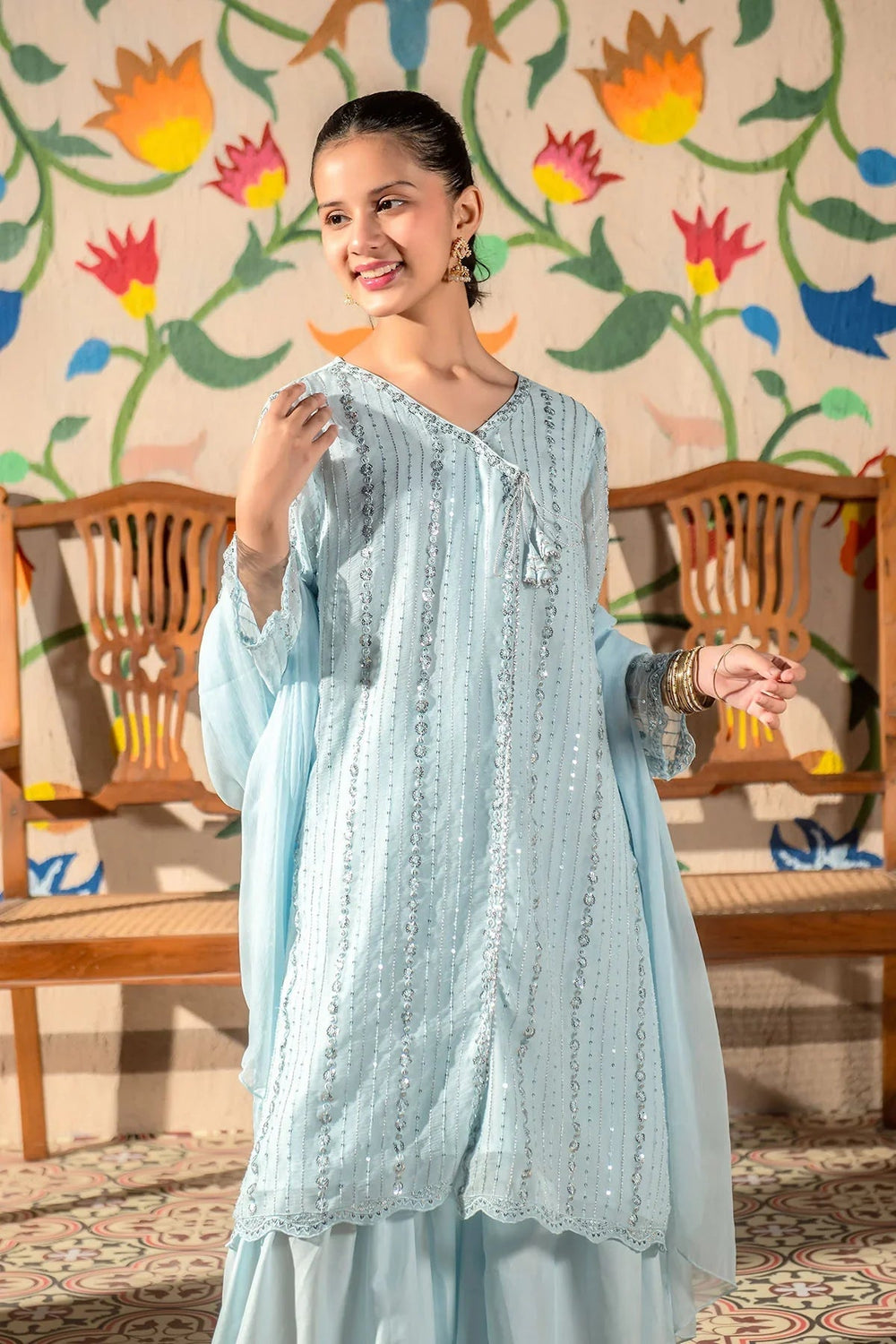 Ochre Girls Pret Embroidered Chiffon 3 Piece Suit EM-44 - Summer Collection