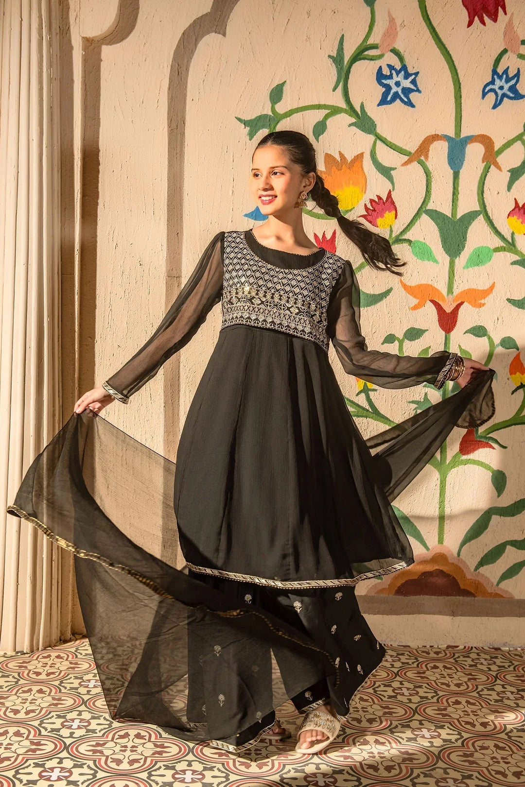 Ochre Girls Pret Embroidered Chiffon 3 Piece Suit EM-43 - Summer Collection