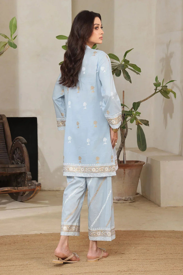 Ochre Women RTW Cotton 2 Piece Suit Sky Blue Cotton Printed - Festive Collection
