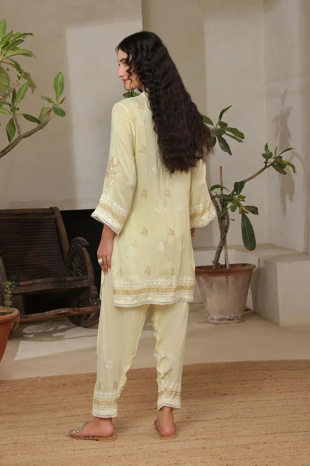 Ochre Women RTW Cotton 2 Piece Suit Lemon Yellow Cotton Printed - Festive Collection