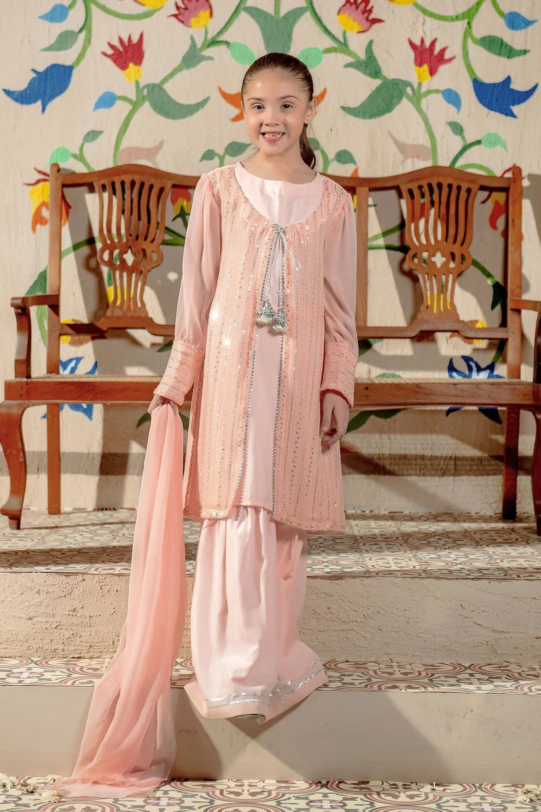 Ochre Girls Pret Embroidered Chiffon 3 Piece Suit EM-42 - Summer Collection
