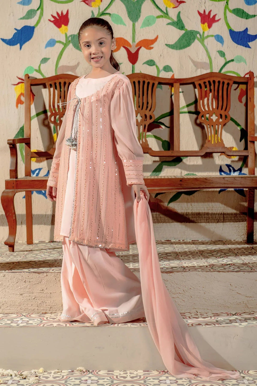 Ochre Girls Pret Embroidered Chiffon 3 Piece Suit EM-42 - Summer Collection