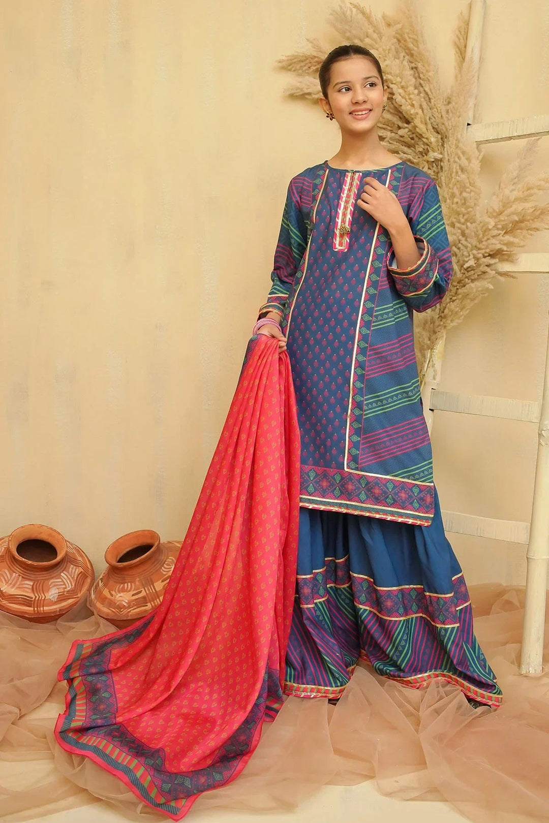 Ochre Girls Pret Printed Swiss Lawn 3 Piece Suit CORF-10 - Summer Collection