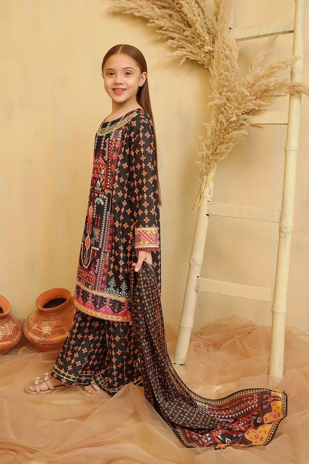 Ochre Girls Pret Printed Swiss Lawn 3 Piece Suit CORF-07 - Summer Collection