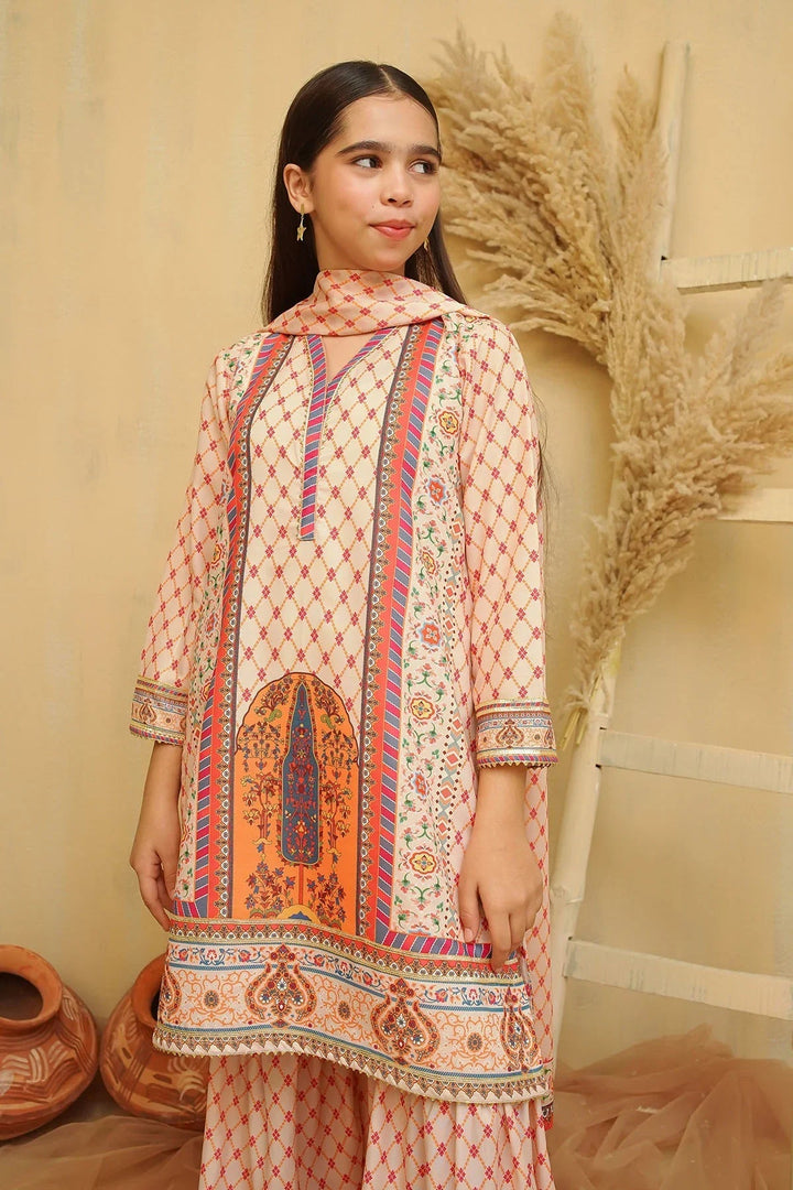 Ochre Girls Pret Printed Swiss Lawn 3 Piece Suit CORF-05 - Summer Collection