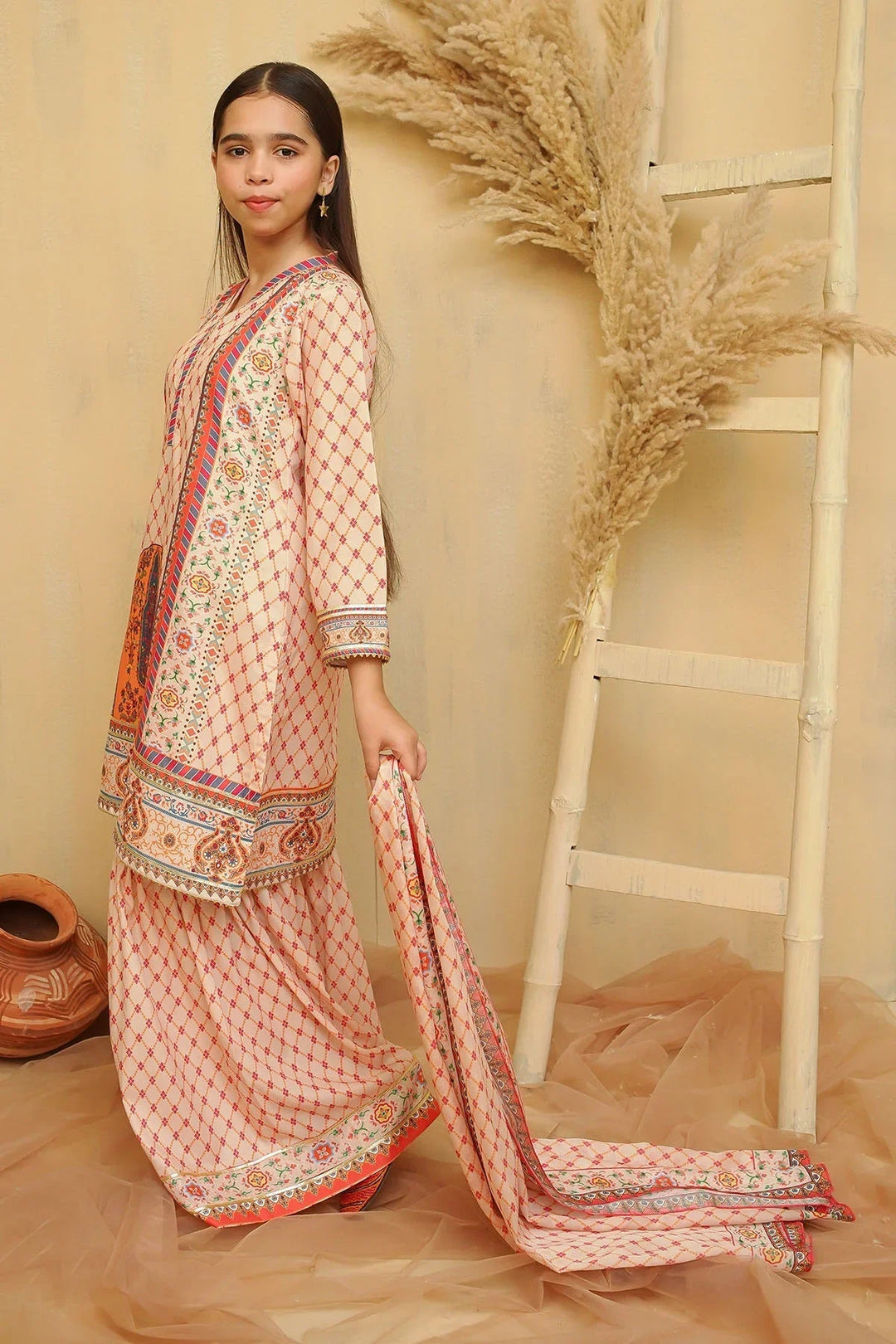 Ochre Girls Pret Printed Swiss Lawn 3 Piece Suit CORF-05 - Summer Collection