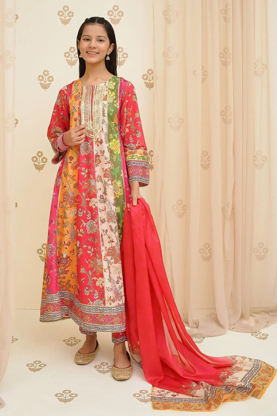 Ochre Girls Pret Embroidered Swiss Lawn 3 Piece Suit CORF-02 - Summer Collection