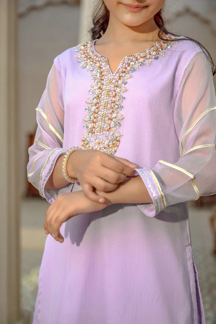 Ochre RTW Embroidered Girls 3 Piece Chiffon Hand Adda Work AC-73 - Summer Collection