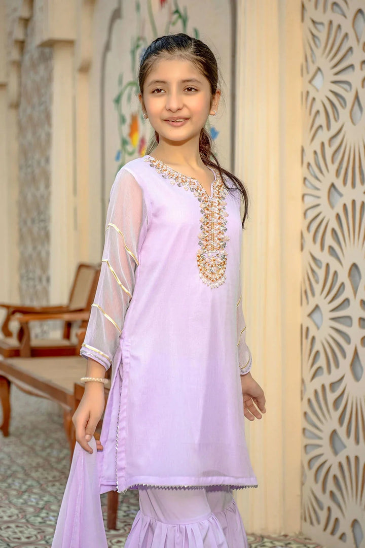 Ochre RTW Embroidered Girls 3 Piece Chiffon Hand Adda Work AC-73 - Summer Collection