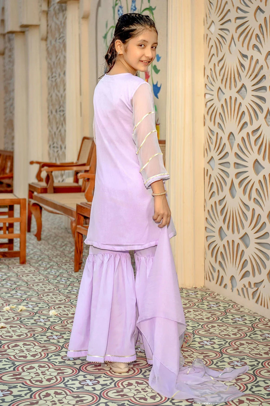 Ochre RTW Embroidered Girls 3 Piece Chiffon Hand Adda Work AC-73 - Summer Collection