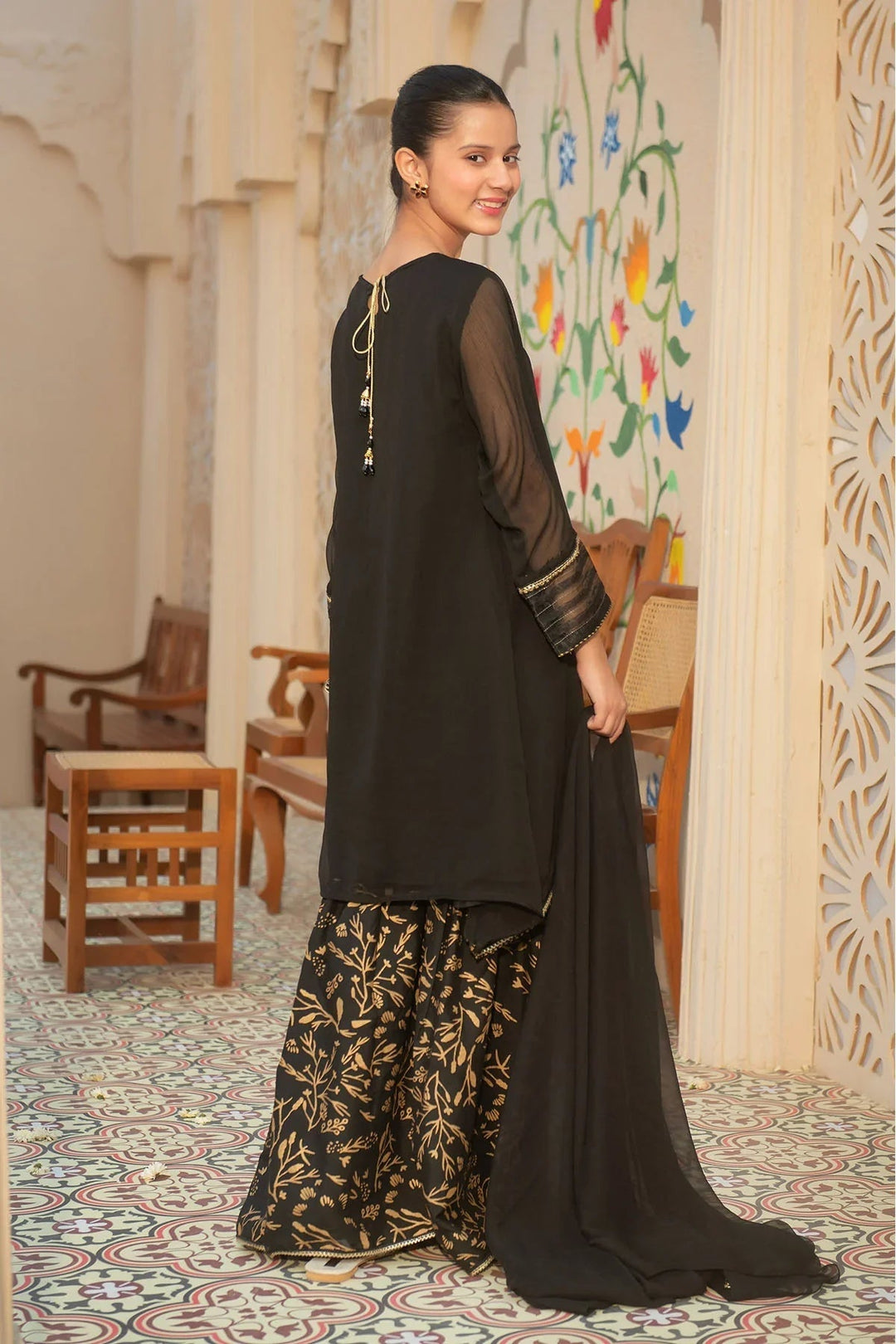 Ochre RTW Embroidered Girls 3 Piece Chiffon Hand Adda Work AC-71 - Summer Collection
