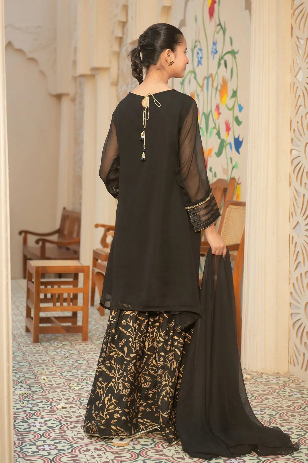 Ochre RTW Embroidered Girls 3 Piece Chiffon Hand Adda Work AC-71 - Summer Collection